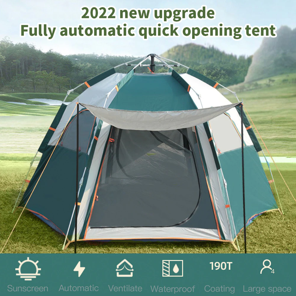 Cheap Goat Tents Automatic Camping Tent For Outdoor Camping Hiking Hexagon Tent Waterproof Big Space Travel Tent Hight Quality Camping Shelters
